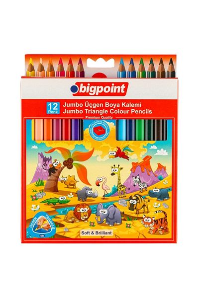 Bigpoint Jumbo Triangle Dry Paint Pen 12 Colors 12 Pieces Stand