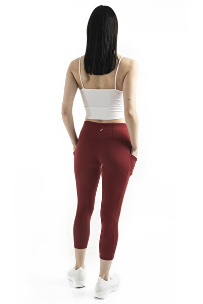 The Step Sports Spocket Women's Claret Red Pocket High Waist, Firming Yoga Tights 21"