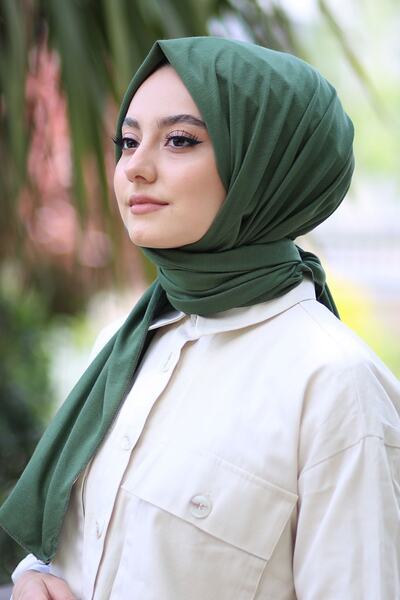 Hi trend شال قطني ممشط باللون الأخضر