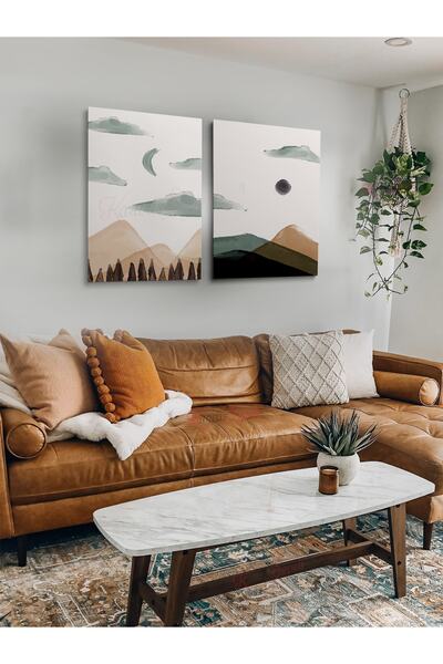 KanvasSepeti 2li Set Bohem Bohom Bohe Boho Art Soyut Abstract Pastel Trend De...