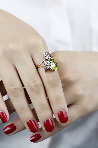 Necati Gün Zirkon Taşlı Yaprak Rose Gold Kaplama Gümüş Yüzük