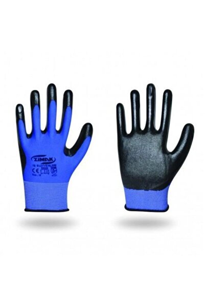 Güntem Mavi Siyah Düz Eldiven No:10 Zimak El-114