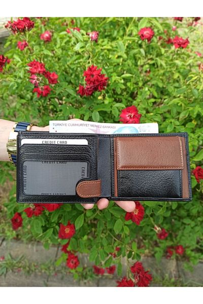 Westpolo Genuine Leather Double Color Sports Model Men's Wallet Black Tan