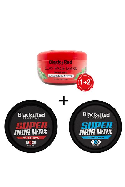 Black Red Clay Face Mask with Forest Fruits 400 Gr+ 2 Pieces 150 ml Wax