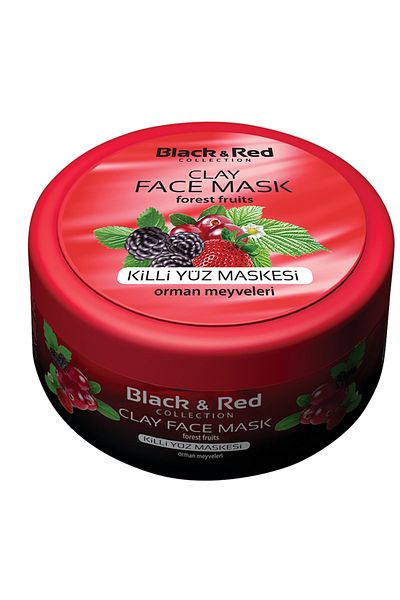 Black Red Clay Face Mask with Forest Fruits 400 Gr+ 2 Pieces 150 ml Wax