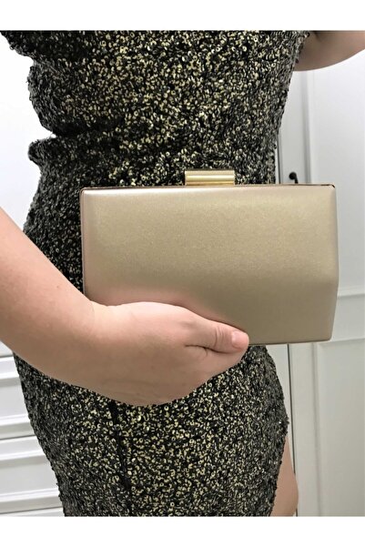 womenacs Women's Bronze Color Fabric Handbag and Long Strap Use Evening Dress Bag