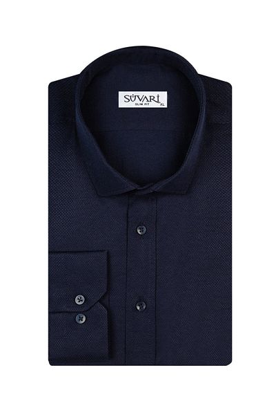 SÜVARİ Ανδρικό πουκάμισο με μοτίβο Slim Fit Navy Blue