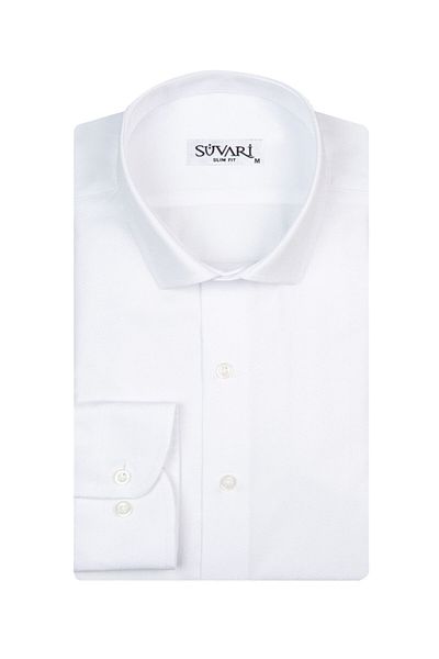 SÜVARİ Λευκό ανδρικό πουκάμισο Slim Fit