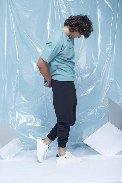 king brich 91% Polyamide 9% Elastane Relax Fit Rubber Leg Label Detailed Black Jogger Pants with Back Pocket