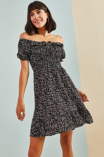 Bianco Lucci Dámské šaty s malým květinovým vzorem na elastické lano