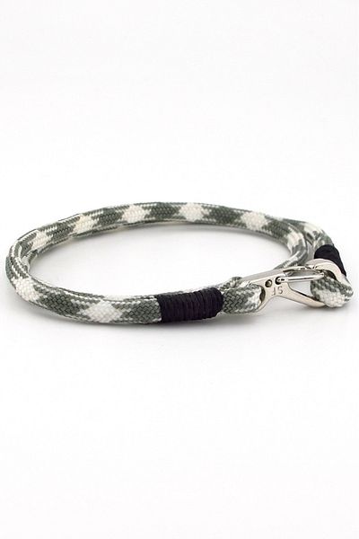 Solfera Green White Paracord Metal Hook Two Rows Men's Bracelet M011g