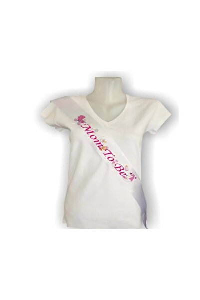 Parti dolabı Pembe Mom To Be Kuşak Beyaz Saten Üstü Anne Oluyorum Yazılı Baby...