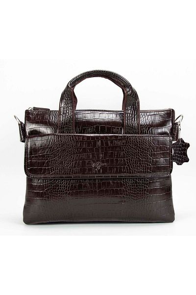 KANGAROO KINGDOM Men's Laptop & Briefcase Genuine Cowhide Crocodile Dark Brown 7659-ck