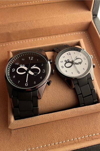 Leerybee Dear Black Clock - Couple Combination, Special Design, Heart and Infinity
