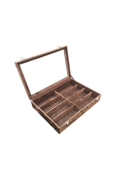 IMPALA Glasses Box 8 Compartments Brown Suede Coated on Wood