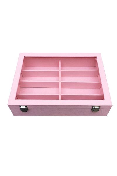 IMPALA Glasses Box 8 Compartments Pink Suede Coated on Wood