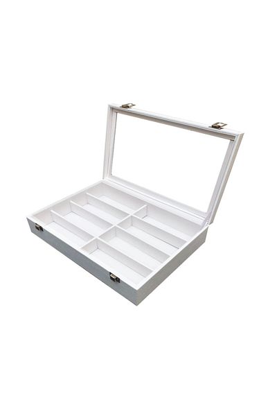 Polo Cross Glasses Box 8 Compartments White Leather Covered on Wood