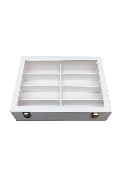 Polo Cross Glasses Box 8 Compartments White Leather Covered on Wood