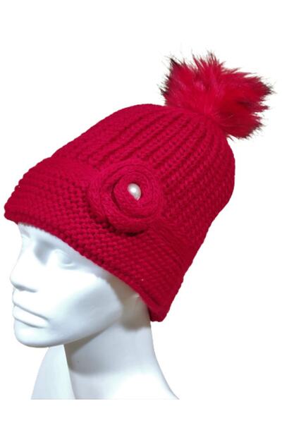 PAKER GİYİM Beretă împletită cu motiv trandafir roșu de Iași pentru femei