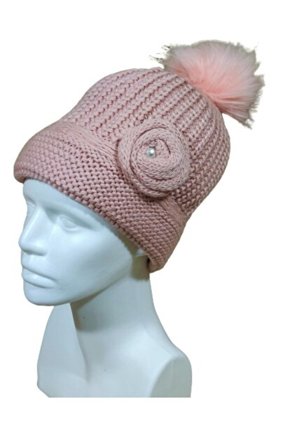 PAKER GİYİM Women's Powder Thessaloniki Rose Motif Knitted Beret