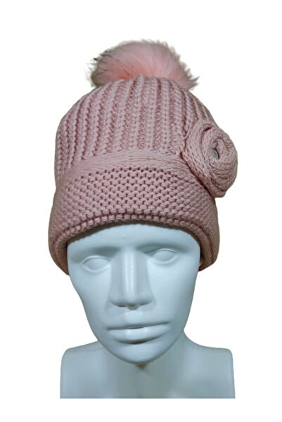 PAKER GİYİM Women's Powder Thessaloniki Rose Motif Knitted Beret