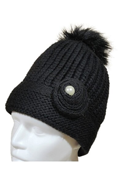 PAKER GİYİM Beretă împletită cu motiv trandafir de Sălaj negru pentru femei