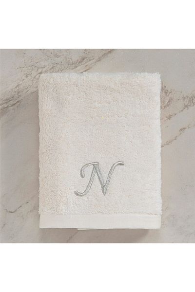 Chakra Solid Embroidered Face Towel 50x90 Cm Ecru