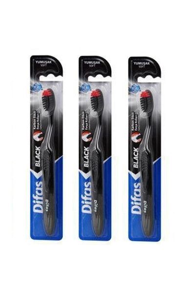 Difaş Toothbrush Black Carbon Effect Black Bristle X 3 Pieces