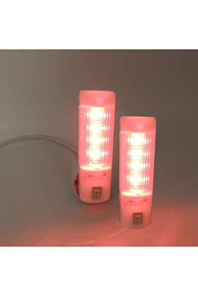 Sunlight Uzun Led Gece Lambası 0,5w Tasarruflu Işıklı Fişli Düğmeli 2li Kırmızı