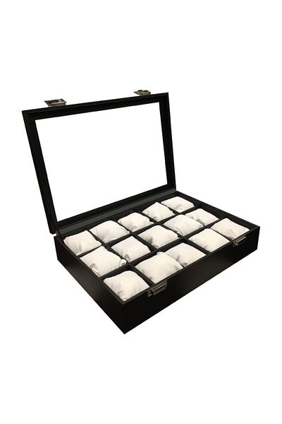 lemango Watch Box 15 Pieces Black Inside Leather Covered on Black Wooden Case