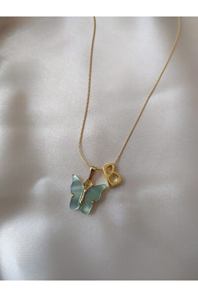 Asia Chic B Harfli Yeşil Kelebek Kolye