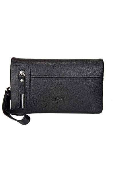 KANGAROO KINGDOM Siyah Erkek Portföy El Çantası Clutch Hakiki Dana Deri 7477-s