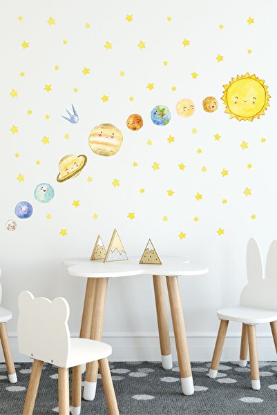 Sticker Ekspres Sevimli Güneş Sistemi Çocuk Odası Duvar Sticker Seti
