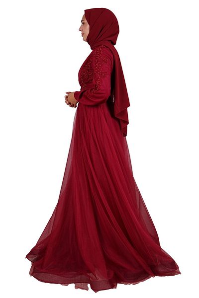 SpringStore Rochie de Seara din Tulle Hijab Brodat Cherry Stone