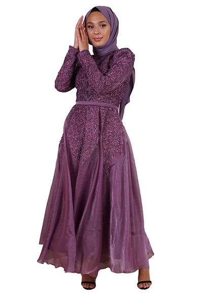 SpringStore Rochie de seară hijab cu sclipici lavandă mărime midi