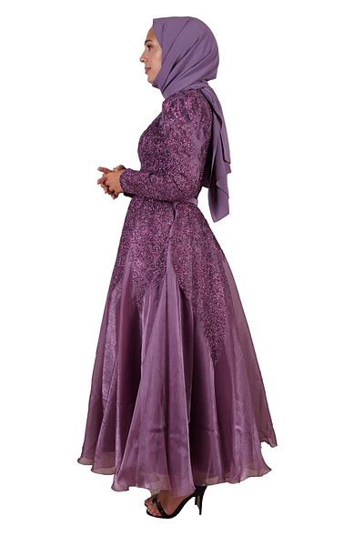 SpringStore Rochie de seară hijab cu sclipici lavandă mărime midi