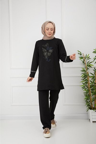 CNG MODA Black Butterfly Stone Double Set