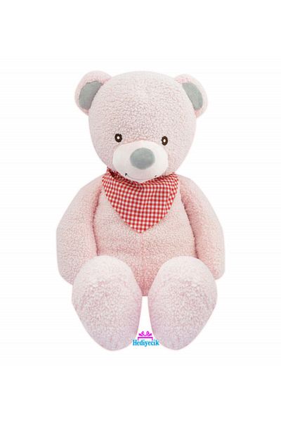 hediyecik Pink Plush Teddy Bear - with Scarf and Cute, My Sleeping Friend, 35 cm