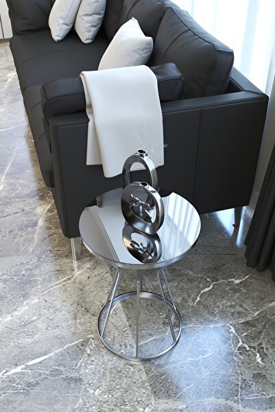 Puklife Kum Saati Tekli Zigon Sehpa Gümüş Ayak Füme Ayna