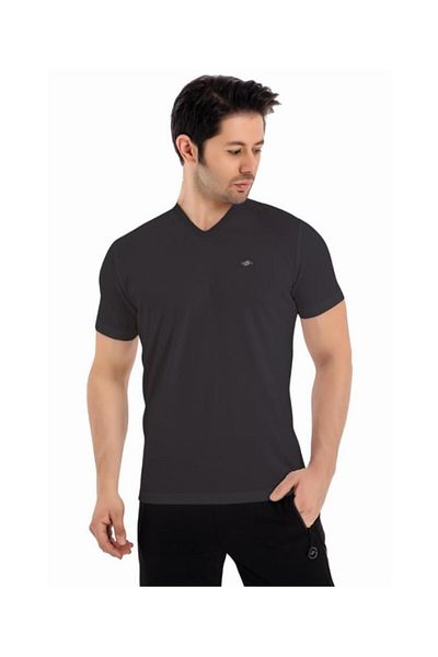 Crozwise Men's V-Neck Waffle Fabric Anthracite T-Shirt 7126-06