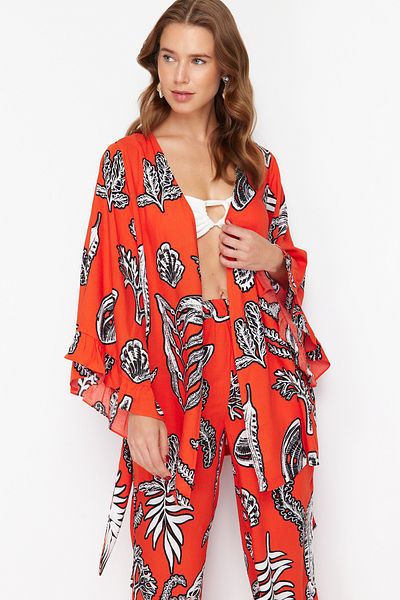 Trendyol Collection Mini virágmintás fodros strandkimonó és kaftán - TBESS24KM00043