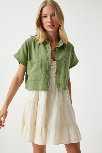 Happiness İstanbul Khaki Colored Wide Pocket Women's Summer Bolero GP00004