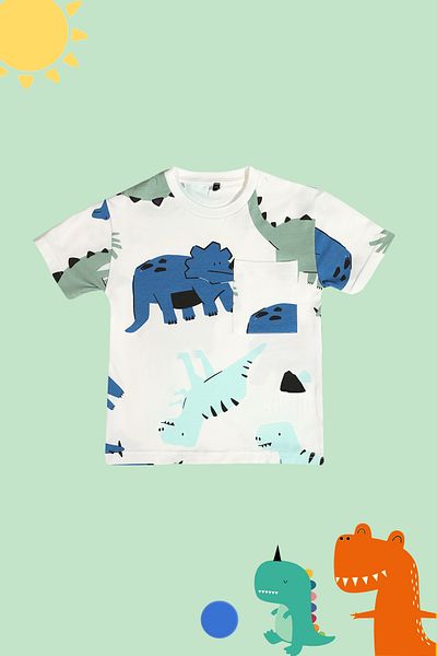 TRENDYOLKIDS Βαμβακερό μπλουζάκι με μοτίβο δεινοσαύρων για αγόρια - κοντομάνικο TKDSS24TS00015