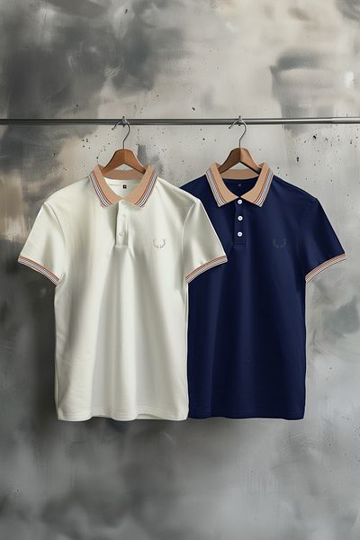 Trendyol Collection Námořnická modro-bílá 2 balení Slim/Slim Cut Deer vyšívané 100% bavlněné tričko Polo límec TMNSS24PO00031