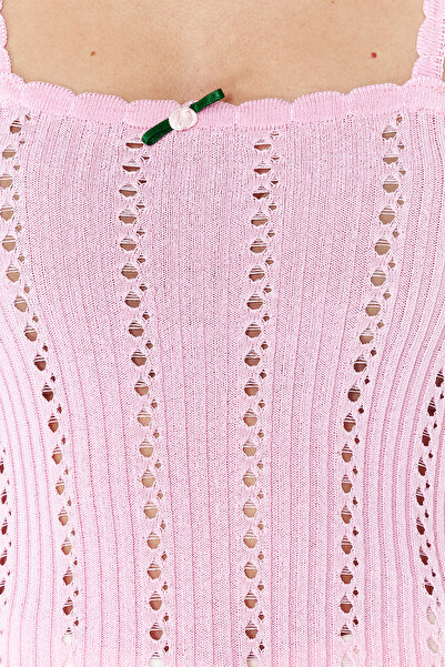 Trendyol Collection Pink Crop Garni Detailed Openwork/Hole Knitwear Blouse TWOSS24BZ00225