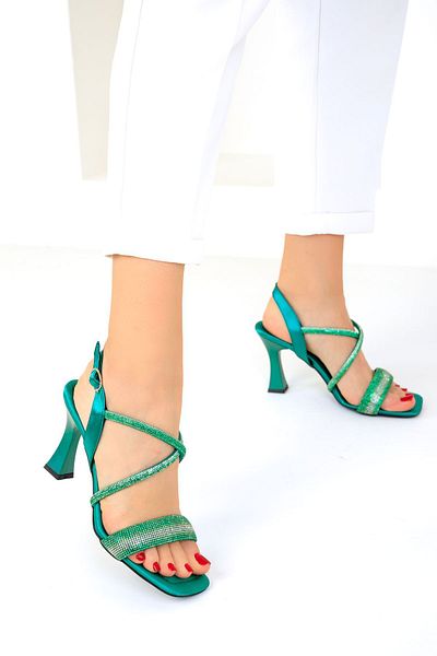 SOHO Grüner Satin-Klassiker-Hochhackiger Schuh für Damen 18921