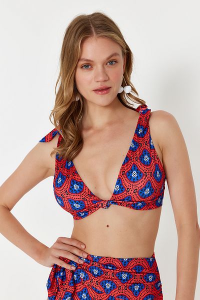 Trendyol Collection Bralette-Bikinioberteil mit geometrischem Muster und Knoten TBESS24BU00155