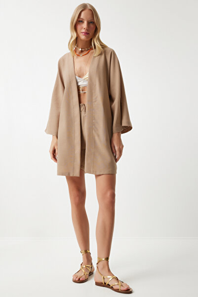 Happiness İstanbul Camel Kimono and Shorts Set - Summer Ayrobin WF00074