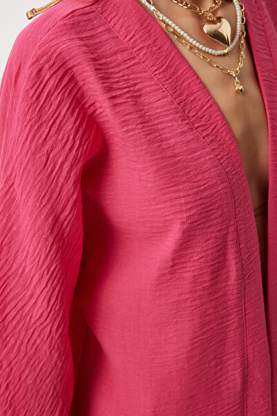 Happiness İstanbul Rózsaszín női nyári kimonó és rövidnadrág szett - WF00074