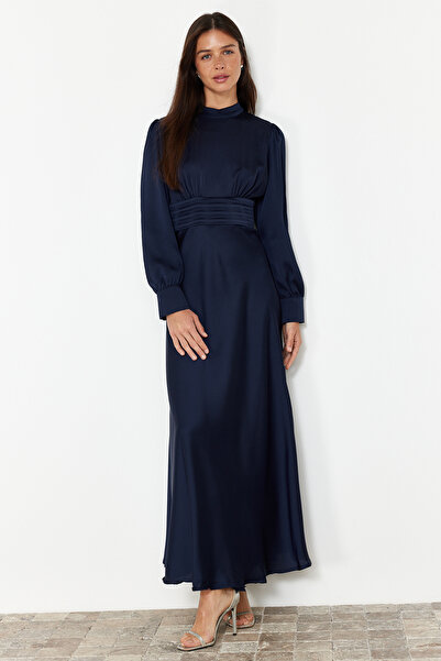 Trendyol Modest Sötétkék szatén szőtt estélyi ruha/hálóruha TCTSS24DB00055